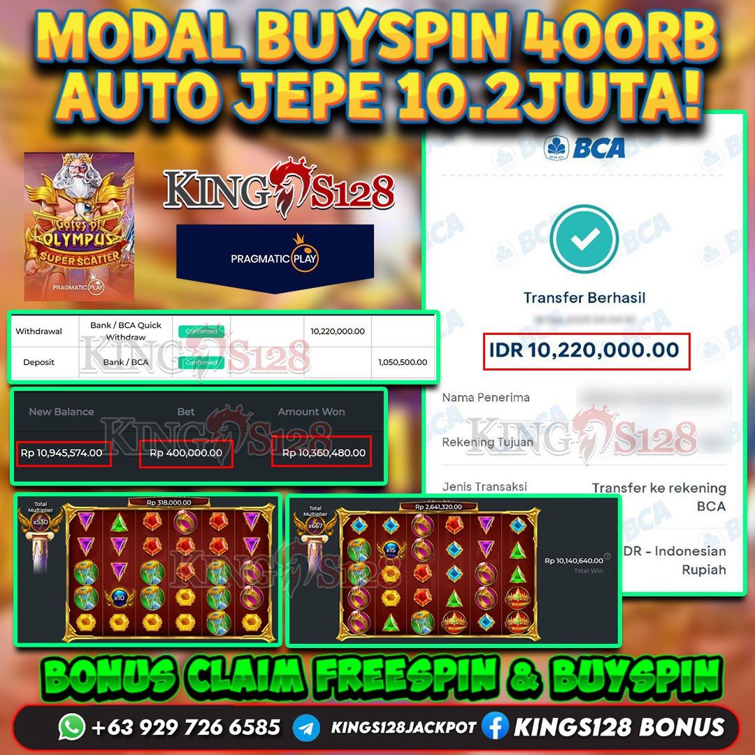 KINGS128 JACKPOT SLOT GATES OF OLYMPUS SUPER SCATTER RP 10.220.000 ID : ECA***